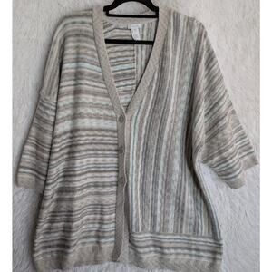 J. Jill PureJill Cardigan Women's XL Gray Blue Striped Oversized Cozy